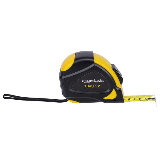 Amazon Basics Self-Locking Tape Measure - 33-Feet (10-Meters), Inch/Metric Scale, MID Accuracy