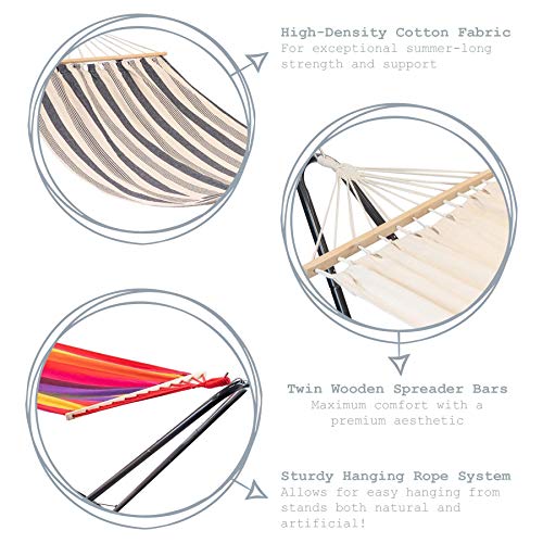 - Harbour Housewares 276cm Navy Stripe Cotton Hammock | With Wooden Spreader Bars & Cotton Carry Bag -