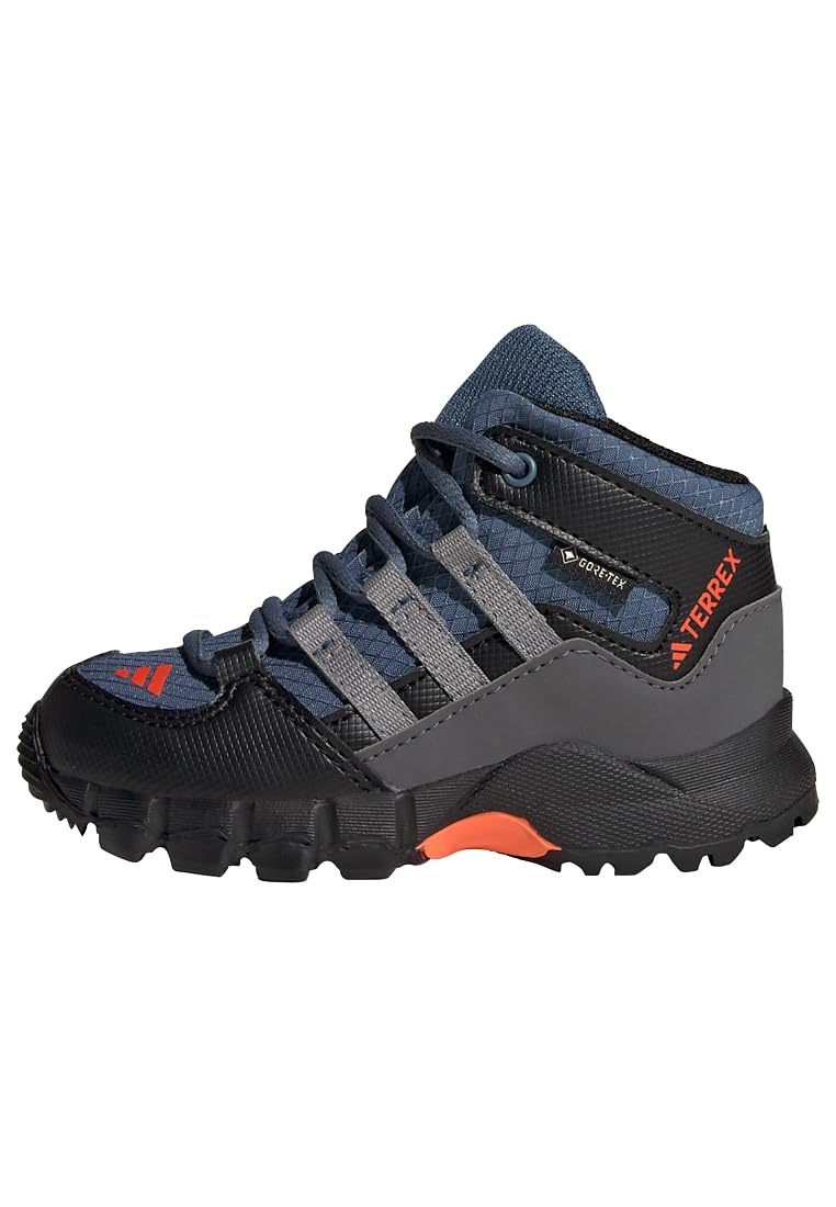 adidas Unisex Baby Terrex Mid Gore-TEX Hiking Sneaker, Wonder Steel/Grey Three/Impact Orange, 2 UK Child