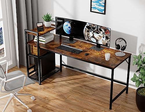 - HOMIDEC Desk | 160x60cm Computer Desk with Bookshelf | Study Desk with 4 Tier DIY Storage Shelves -