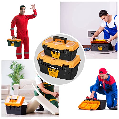AIRAJ PRO Toolbox Storage,12"and15"Plastic Tool Box with Mini Organizer,Tool boxes with removable tray and anti-deformation plastic latch,Storage for Tools,Toys,Stationery and Decorations