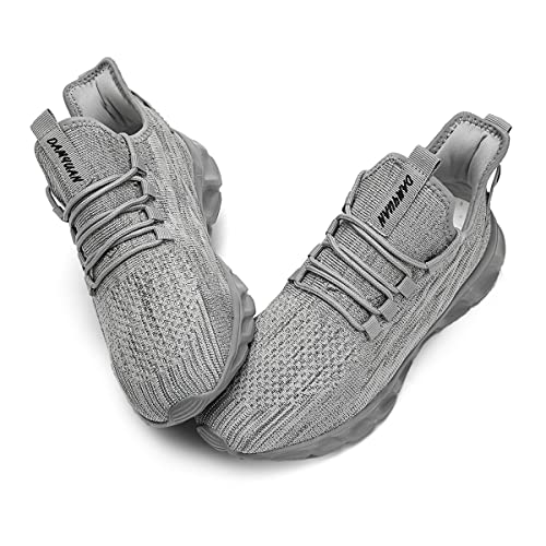 CAIQDM Mens Trainers Running Shoes Leisure Sneakers Mesh Walking Gym Tennis Shoes Lightweight Breathable Sports Outdoor Fitness Jogging Grey 8 UK