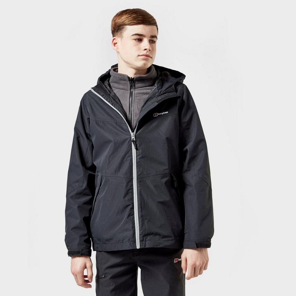 Berghaus Kids' Stokesley 3 in 1 Jacket with AQ2™ Waterproof Fabric and Lightweight Micro-fleece Inner, Kids' Hiking & Outdoor Recreation Clothing (11-12 Years, Black)