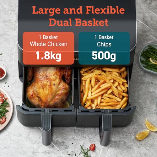COSORI Dual Air Fryer, 8.5L Family Capacity, 8-In-1, Sync Cook & Finish, 2 Non-Stick Drawers with Visible Window, 2 Accessories, Energy Saving, 50+ Online Recipes, Dishwasher Safe, 35โ to 230โ