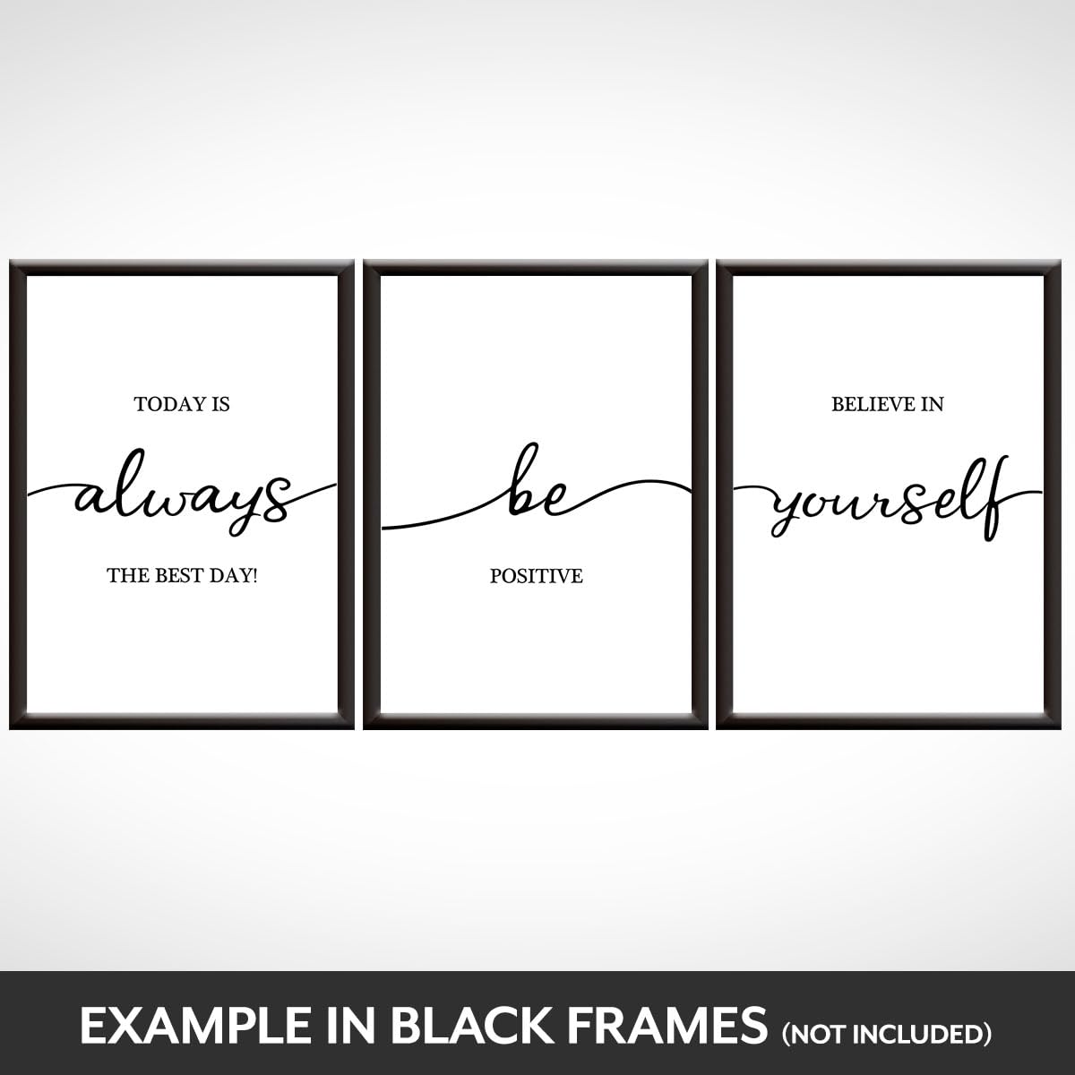 3 Motivational Posters for Walls in Home, Office or Classroom - Inspirational Positive Quotes to Believe in Yourself for Motivation Health Mood Positivity - Unframed A4 Black and White