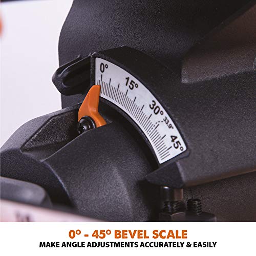 - Evolution Power Tools R210SMS+ Sliding Mitre Saw With Multi-Material Cutting | 45° Bevel | 50° Mitre | 230mm Slide | 1500 W | 230 V -
