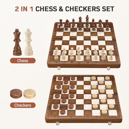 - Paome Chess set and Checkers 2 IN 1 | 16" Wooden Chess Board Game -