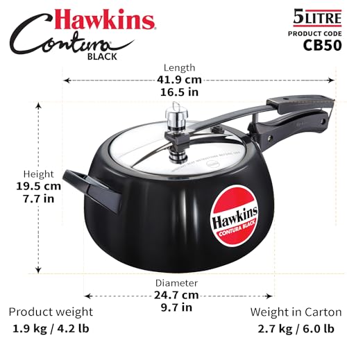 - Hawkins Contura Black 5 Litre Pressure Cooker | Hard Anodized Cooker | Handy Cooker -