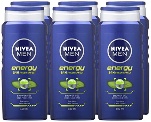 - NIVEA MEN Shower Gel Energy | (6 x 400ml) | Energizing Body Wash with Mint Extract -