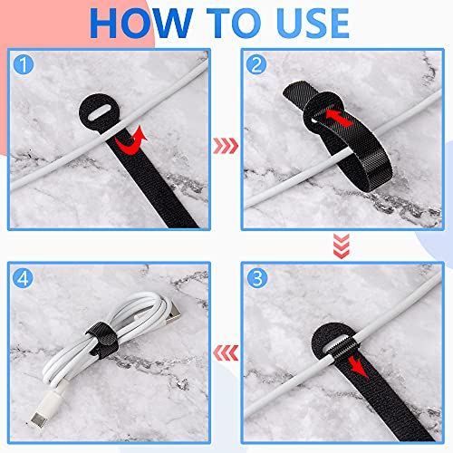 ARMIZ 60 x Reusable Cable Ties Black, Adjustable Releasable Hook and Loop Cable Straps for PC Cable Management, Organizing Cords, TV, Desk