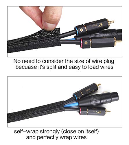 Alex Tech 10ft - 1/2 inch Cord Protector Wire Loom Tubing Cable Sleeve Split Sleeving for USB Power Cord Audio Video Cable – Protect Cat from Chewing Cords - Black