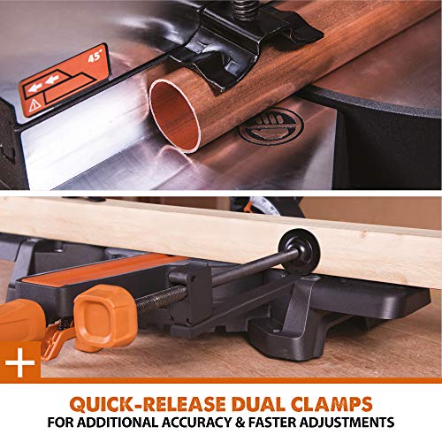 - Evolution Power Tools R255SMS+ Compound Mitre Saw | Multi-Material Cutting Blade | Chop Wood Metal Plastic | 45° Bevel | 50° Mitre Angle | 300mm Slide | 2000 W | 255 mm | 220-240 V -