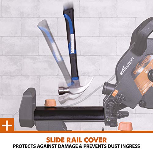 - Evolution Power Tools R255SMS+ Compound Mitre Saw | Multi-Material Cutting Blade | Chop Wood Metal Plastic | 45° Bevel | 50° Mitre Angle | 300mm Slide | 2000 W | 255 mm | 220-240 V -