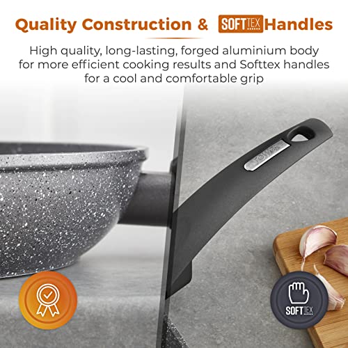 - Tower Cerastone T81276 Forged 5 Piece Pan Set | Non-Stick Coating | Soft Touch Handles -, 18/20/22 cm Saucepans and 20/28 cm Frying Pans, Graphite