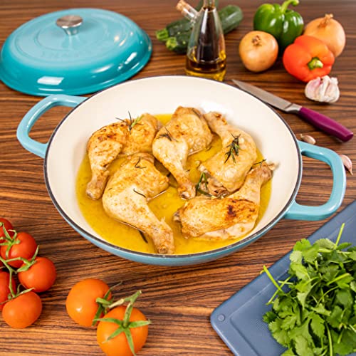 - Shallow Cast Iron Casserole with Lid | Non Stick Dutch Oven Pot | Oven Safe -