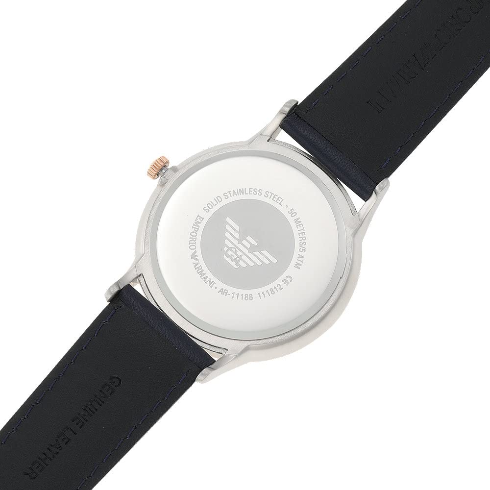 - Emporio Armani Watch for Men | Two Hand Date Movement | 43 mm Silver Stainless Steel Case with a Leather Strap | AR11188 -