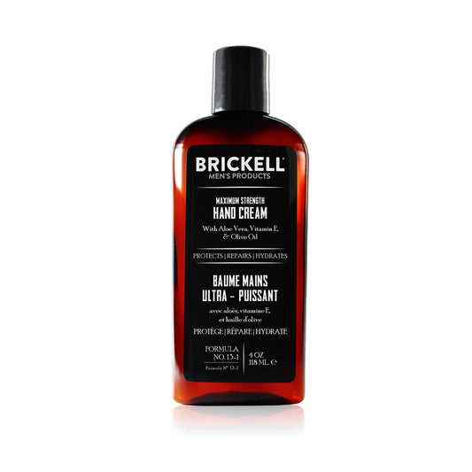Brickell Men's Maximum Strength Hand Lotion for Men, Natural and Organic Fast-Absorbing Hand Lotion with Vitamin E, Shea Butter, and Jojoba, 118 ml, Scented