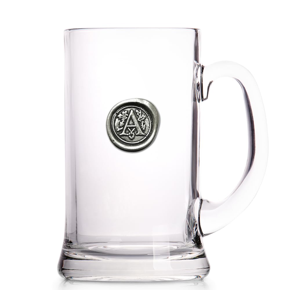 - English Pewter Company | 1 Pint Monogram Initial Beer Mug Glass Tankard | Personalised With Your Choice of Initial -