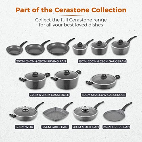 - Tower Cerastone T81276 Forged 5 Piece Pan Set | Non-Stick Coating | Soft Touch Handles -, 18/20/22 cm Saucepans and 20/28 cm Frying Pans, Graphite