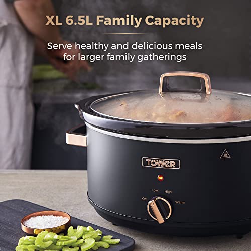 - Tower T16043BLK Cavaletto | 6.5 Litre Slow Cooker | 3 Heat Settings -