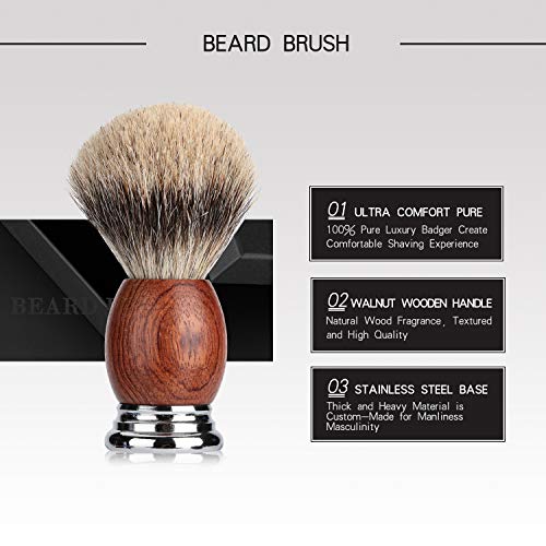 100% Pure Badger Hair Shaving Brush Handmade with Walnut Wooden Handle and Stainless Steel Base Perfect for Wet Shaving (Brown)