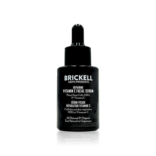 Brickell Men's Anti Aging Vitamin C Serum For Face, Repairing Night Face Serum for Men, Natural and Organic Hyaluronic Acid Serum For Face to Diminish Wrinkles and Reduce Redness, 30ml, Unscented