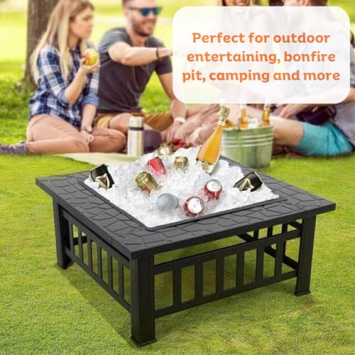 - Garden Mile Large Circular Fire Pits for Garden | Firepit Black Heat Resistant Fire Pit Patio Stove Outdoor Fireplace Barbeque | Rain Cover -
