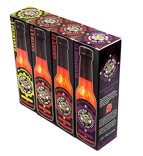 - Psycho Juice | Mini Four Pack | Chilli & Hot Pepper Sauce 59 ml (Pack of 4) -
