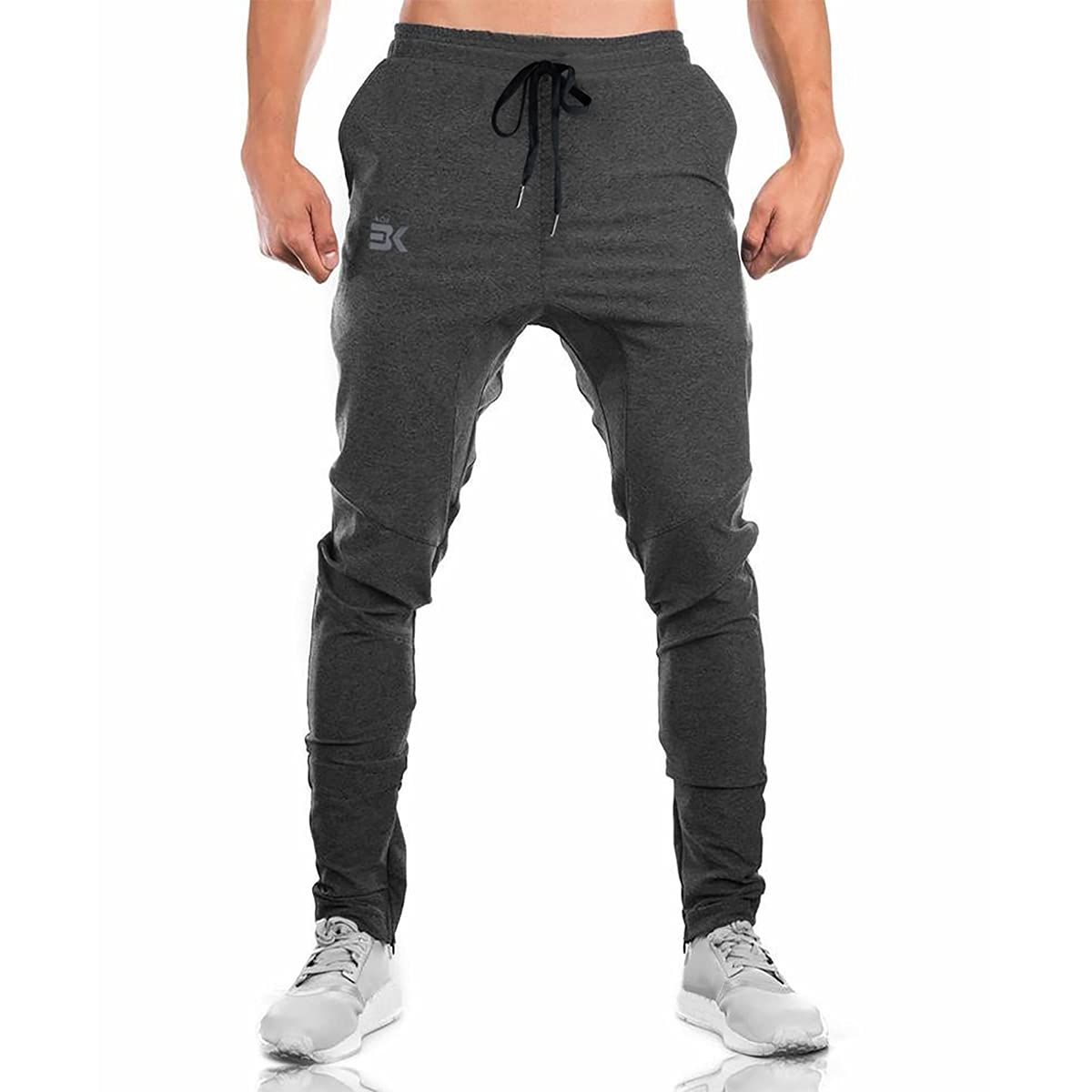 BROKIG Mens Gym Joggers Sweatpants, Causal Slim Fit Running Trousers Tracksuit Jogging Bottoms with Double Pockets(Small,Grey)