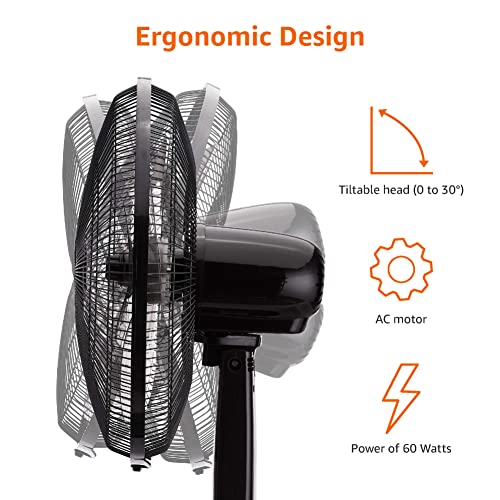Amazon Basics Height & Tilt Angle Adjustable Oscillating Digital Dual 3-Blade 3-Speed Standing Pedestal Fan with Remote Control, Black
