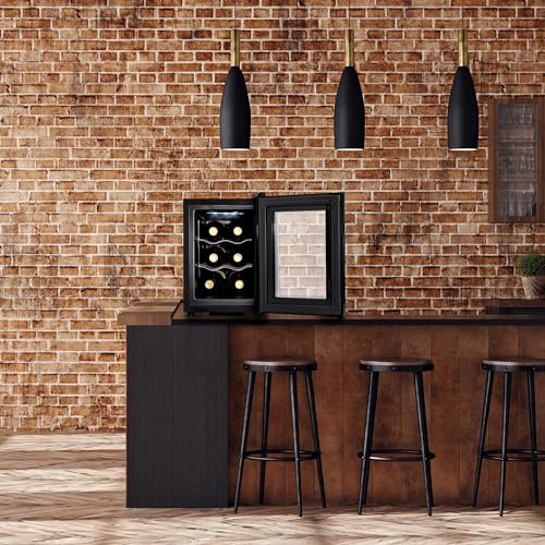 Barcool VINO6 – Table-Top Wine Fridge Black | 5-18°C | Wine Cooler | LED + Digital Display | Glass Door Drinks Cellar | Single-Zone (6 Bottle)
