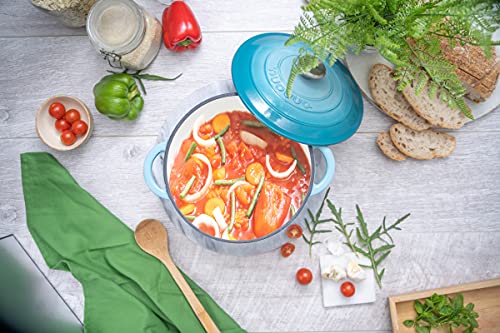 Cast Iron Pot with Lid – Non-Stick Ovenproof Enamelled Casserole Pot, Oven Safe up to 500° F – Sturdy Dutch Oven Cookware – Blue, 5-Quart, 24cm – by Nuovva