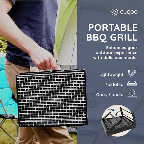 CUQOO Easy-to-use Portable BBQ Grill ā Foldable Barbeque Outdoor Travel | Charcoal Barbecue Perfect for Camping, Garden, Picnic Folding Camping Stainless Steel Smoker