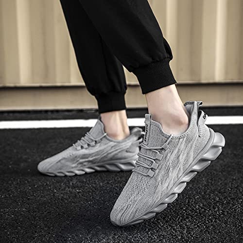 CAIQDM Mens Trainers Running Shoes Leisure Sneakers Mesh Walking Gym Tennis Shoes Lightweight Breathable Sports Outdoor Fitness Jogging Grey 8 UK