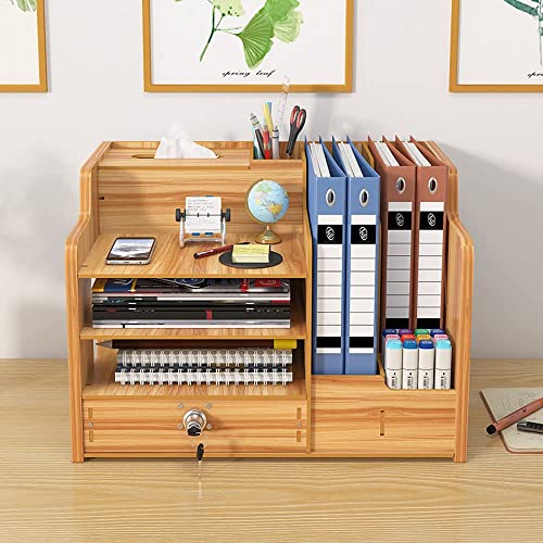 - Updated Wooden Desktop Organiser with Drawer - Large Capacity Desk - Tidy Storage Holder -