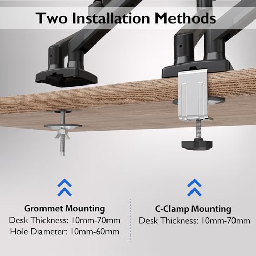BONTEC Dual Monitor Desk Mount for 32 inch screens, Ergonomic Gas Spring Arm Stand with Cable Management, Tilt, Swivel, Rotation, VESA 75/100 mm