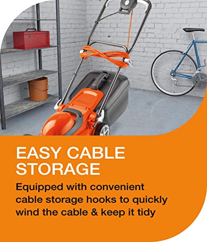 - Flymo EasiStore 340R Electric Rotary Lawn Mower | 34 cm Cutting Width | 35 Litre Grass Box | Close Edge Cutting | Rear Roller | Central Height Adjust -