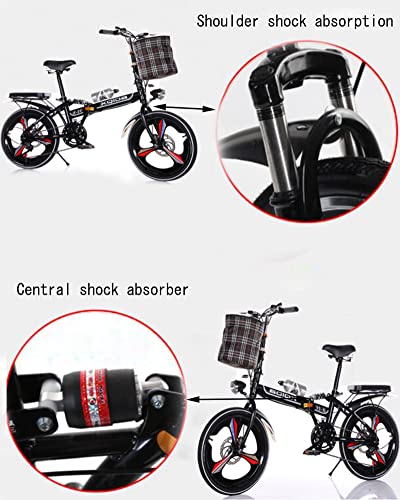20in Folding Bikes for Adult,6-Speed Drivetrain,Light Weight Aluminum Frame Foldable Compact Bicycle Double shock absorption front and rear,stable riding,Anti-Skid and Wear-Resistant Tire/White