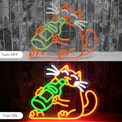 - OYCGZV Beer Cat Neon Light Sign | Drink Cat Neon Sign for Wall Decor -