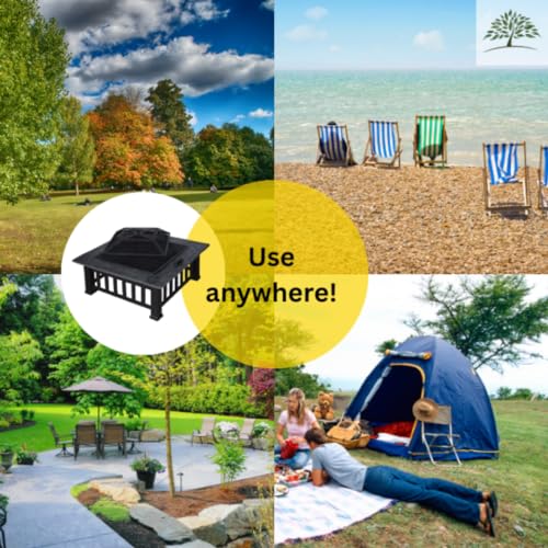 - Garden Mile Large Circular Fire Pits for Garden | Firepit Black Heat Resistant Fire Pit Patio Stove Outdoor Fireplace Barbeque | Rain Cover -