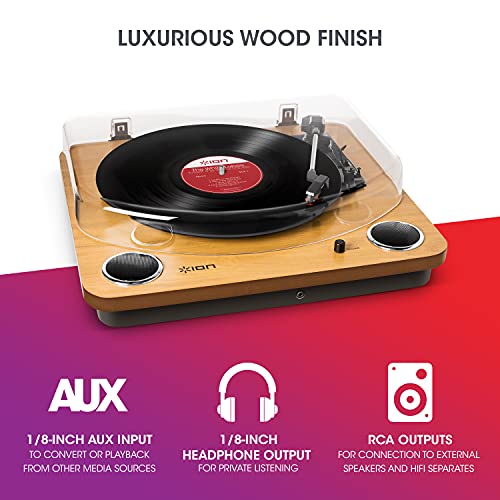 - ION Audio Max LP | Vinyl Record Player / Turntable with Built In Speakers | USB Output for Conversion and Three Playback Speeds | Natural Wood Finish -