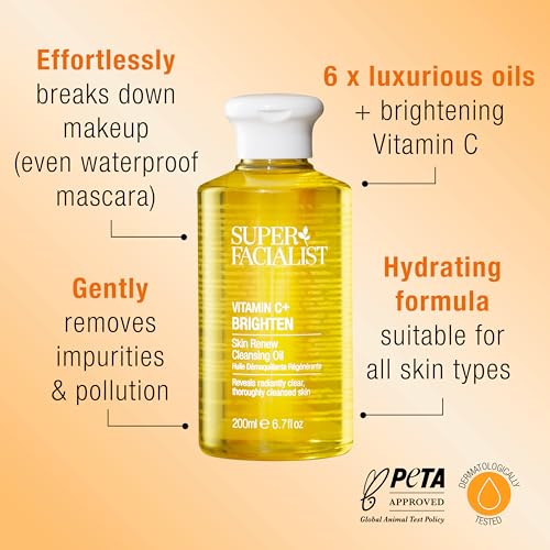 - Super Facialist | Vitamin C + Brighten Skin Renew Cleansing Oil | Face Cleanser for Dissolving Makeup -
