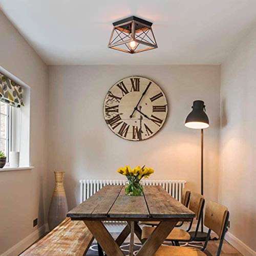 - Ganeed Industrial Flush Mount Ceiling Light | Farmhouse Rustic Close to Ceiling Light Mini Ceiling Lamp Fixture | Square Metal Cage -