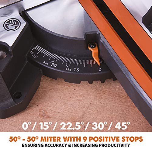- Evolution Power Tools R210SMS+ Sliding Mitre Saw With Multi-Material Cutting | 45° Bevel | 50° Mitre | 230mm Slide | 1500 W | 230 V -