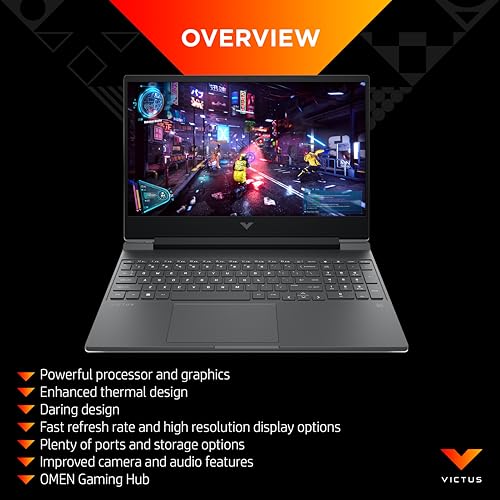 - HP Victus 15" Gaming Laptop, Intel Core i7-12650H | 16 GB RAM | 512 GB SSD | NVIDIA GeForce RTX 4050 Graphics | FHD Display | 144Hz -