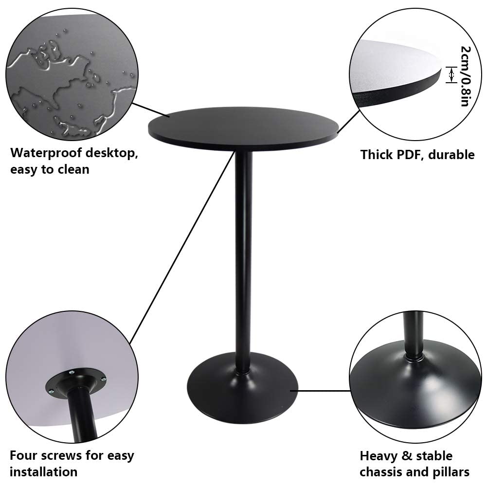 - KKTONER Round Bar Table | 60CM Top for Cocktail Bar | Pub Dining Bistro (106CM H) -