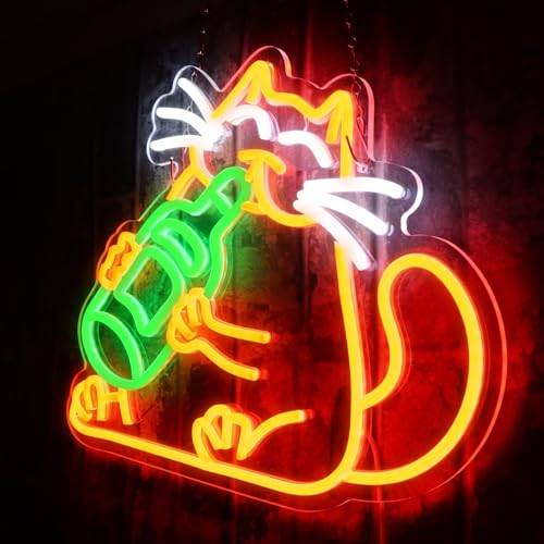 - OYCGZV Beer Cat Neon Light Sign | Drink Cat Neon Sign for Wall Decor -