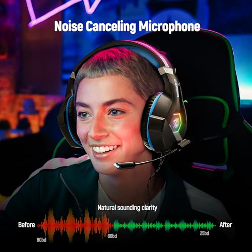 - Gaming Headset | Stereo Surround Sound | Gaming Headphones with Breathing RGB Light & Adjustable Mic -