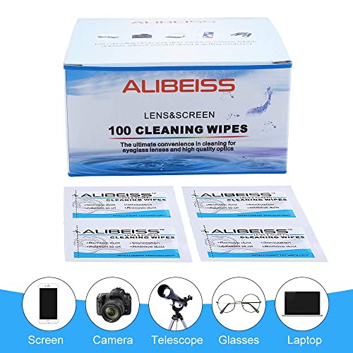 ALIBEISS Pre-Moistened Screen Wipes Computer Screen Cleaner for Eyeglasses, Tablets, Camera Lenses, Keyboards,Phone and Other Delicate Surfaces-Pack of 100