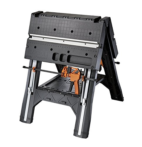 - Worx Pegasus WX051 Versatile Multi Function Folding Work Table & Sawhorse with Quick Clamps and Holding Pegs
